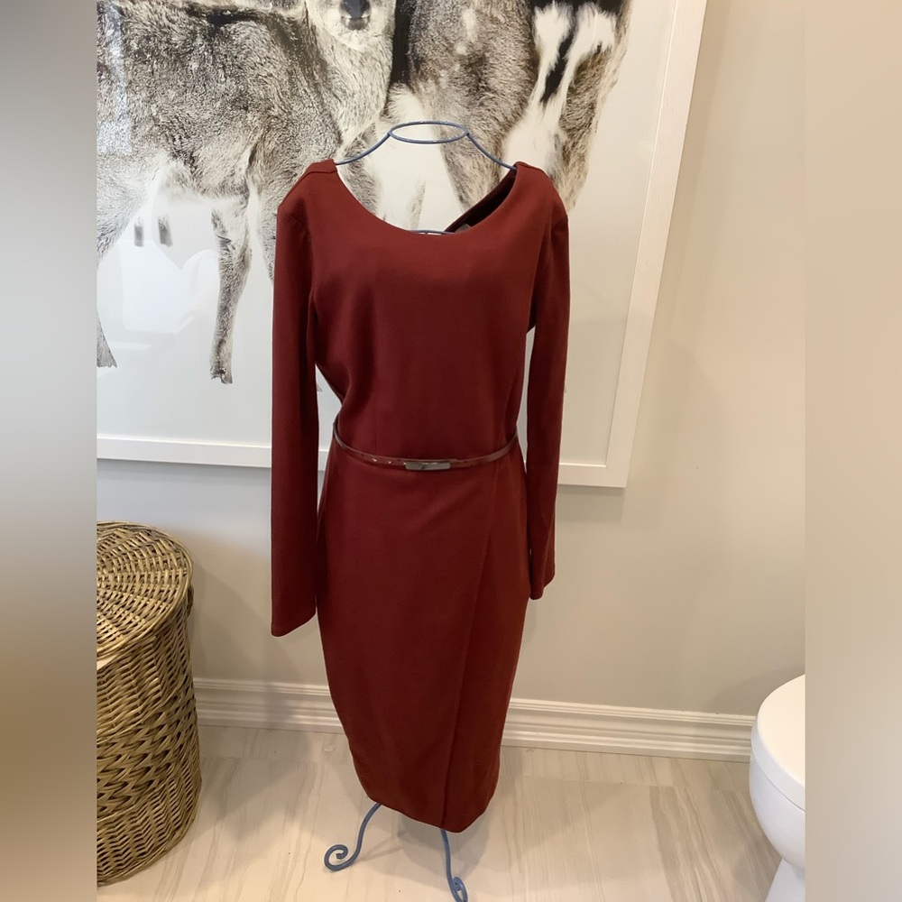Max Mara faux wrap wool dress with leather belt